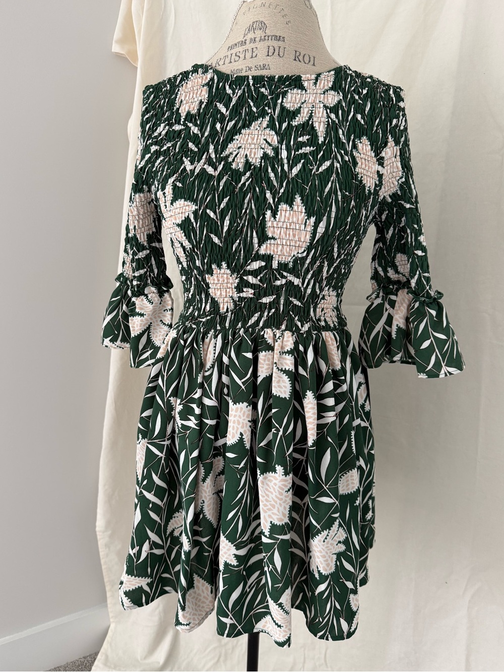 Green Floral Smocked Mini Dress